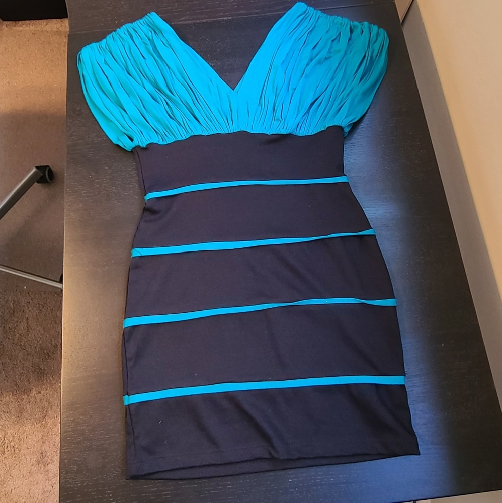 Black and Teal Bandage style mini dress